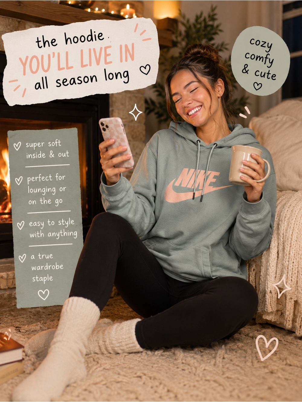 SUMMER NIGHTS -Nike Girls Teal Hoodie